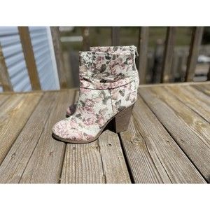 Rampage Floral Bootie Side Zip Round Toe Stacked Heel Size Womens US 7.5